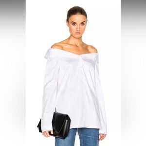 Tibi Frederic White Cotton Poplin Notched Off Shoulder Shirt Women's Size 10